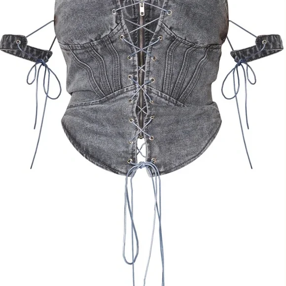 PrettyLittleThing Black Lace-Up Tank Top - Picture 4 of 9